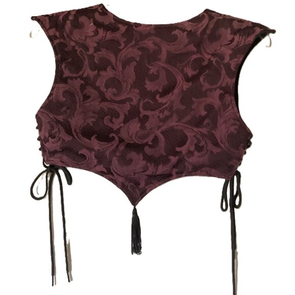 Lace up Reversible handcrafted Burgundy Damask Renaissance underbust corset - Picture 2 of 5